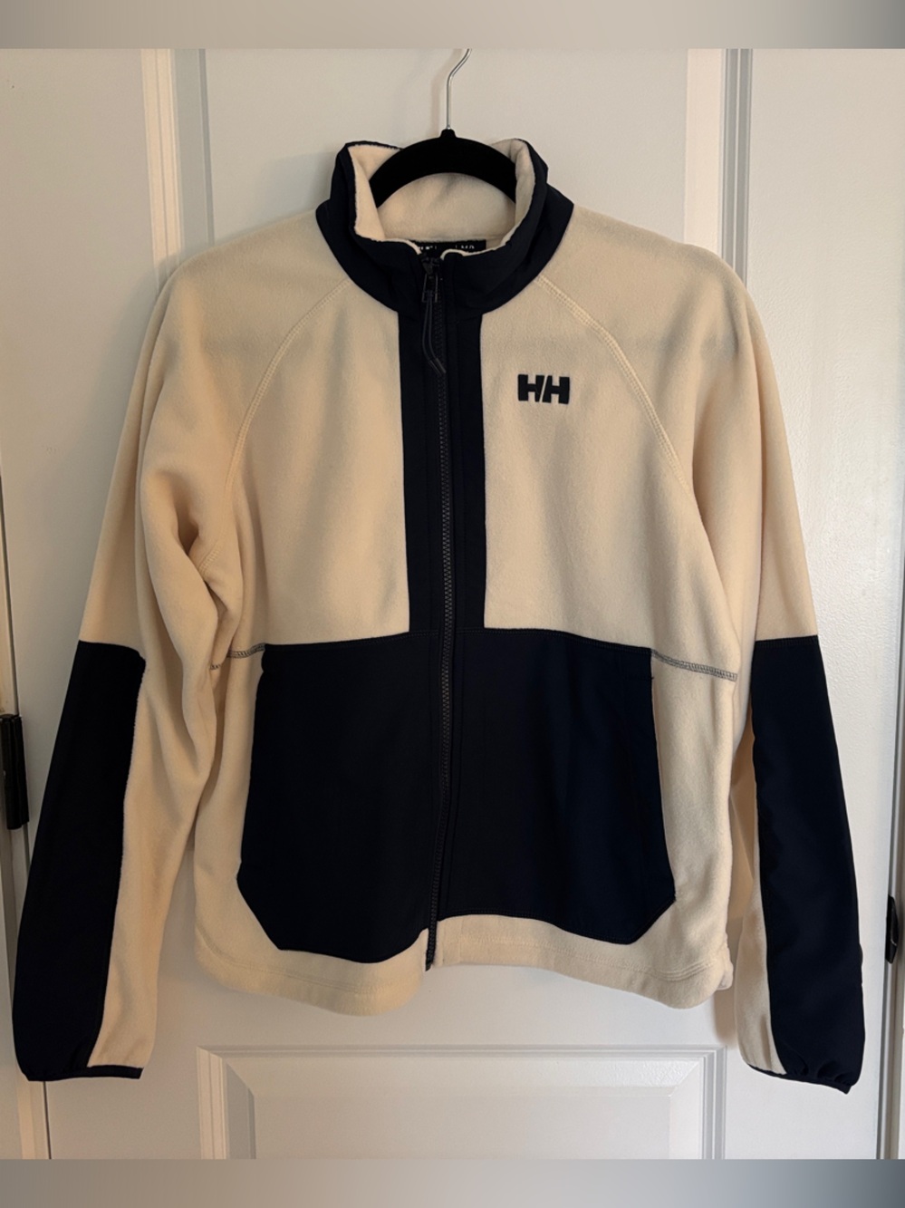Helly Hansen Cream and Navy Colorblock Fleece Zip Jacket